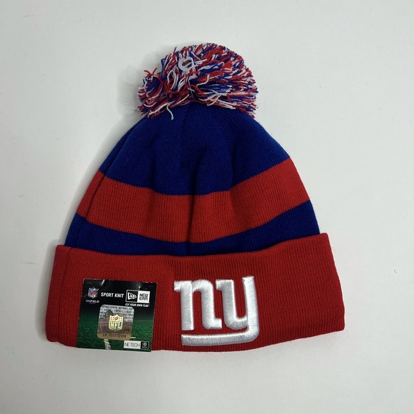 New York Giants New Era NFL Pom Knit Hat On Field Sidle Beanie Hat - Picture 1 of 4